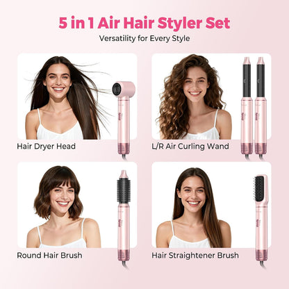 5-in-1 Hair Dryer Brush - Hot Air Styler with Auto-Wrap Curlers